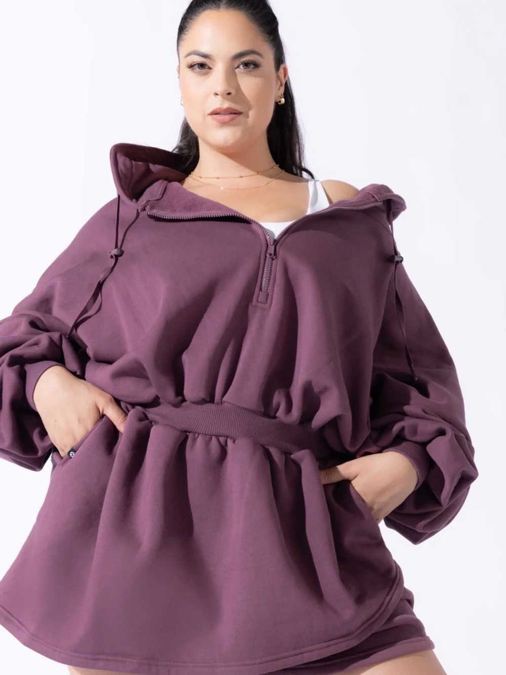NWT POPFLEX Game Day Hoodie Mini Dress Deep Plum Sz S/M Oversized Sweatshirt